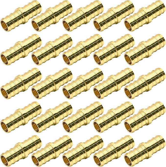 25 Pack 1/2" PEX Fittings, Brass Straight Coupling Fittings, for PEX Tubing Pipe