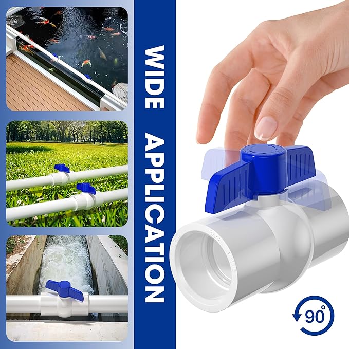 10PCS 1" PVC Ball Valves,SCH40 PVC Water Pipe Valves, Blue T Handle Shut-Off Valve Socket, Slip Water Pipe Valve for Water Project, Swimming Pool, Sprinkler Lines, Outdoor Plumbing & Irrigation System