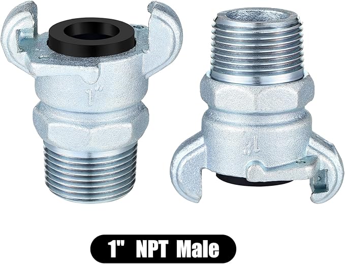 Therwen 4 Sets 1 inch Chicago Air Fittings NPT Iron Air Hose Fitting 2 Lug Universal Coupling for Female and Male End(Male End)