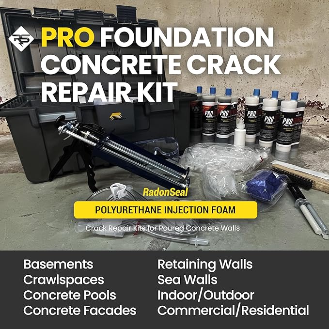 RadonSeal PRO Foundation Crack Repair Kit (30-ft) Expanding Foam Injection – The Professional Concrete Crack Repair Kit.