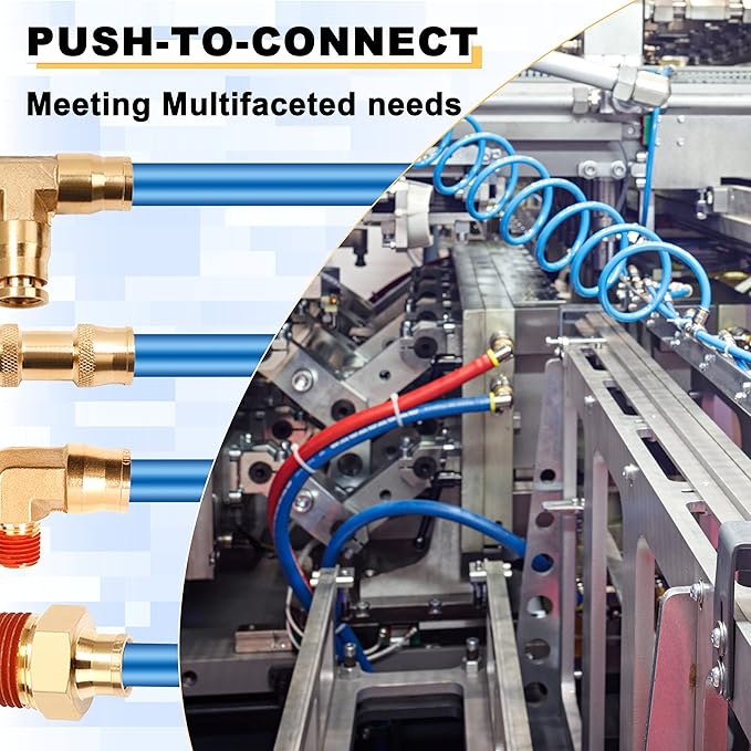 Siptenk 3/8" Elbow DOT Brass Push to Connect Air Line Fittings 5 PCS, 3/8" OD Tube x 1/4" NPT Thread Air Brake Line Quick Connect Fittings for Truck Trailers Industry Air System