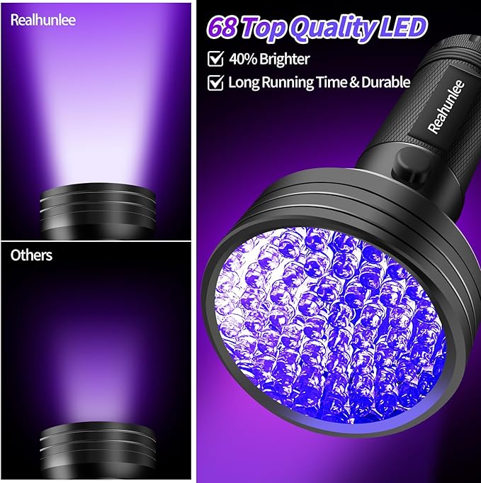 Air Conditioner UV Dye Leak Detector, Pro Auto Oil AC UV Dye Leak Test Detection Tool Kit 68 LED A/C UV Flashlight Detector with Protective Glasses
