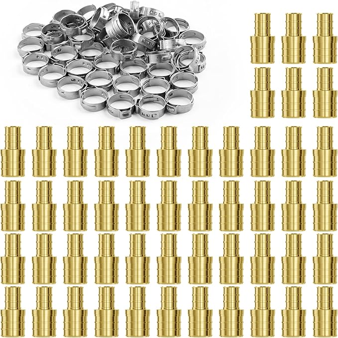 VEVOR Pipe Fittings, 1/2"-3/4" 50PCS Brass Pipe Fittings, Clamp-style 1/2 NPT Internal Thread Pipe Connector Brass Air Fittings, Plumbing Fittings NPT Adapter for Heating/Shower Systems, Water Pipes