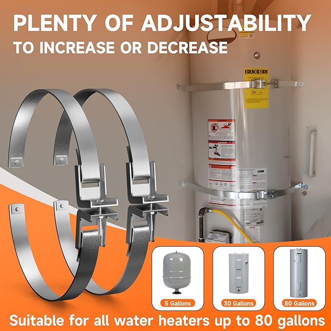 2 Sets Universal Water Heater Earthquake Strap Kit, Expansion Tank Mounting Bracket, Water Heater Stand for up to 80gallon Water Tank with Install Accessory- Stainless Steel Straps