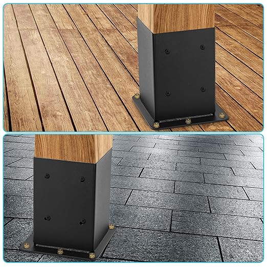 4x4 Post Base 4 Pcs, (Inner Size 3.6x3.6) Post Anchors, 13GA Thick Solid Steel & Black Powder Coated,Deck Post Brackets Support Deck Base Plate Pergola Brackets Fence Kit Mailbox Mount