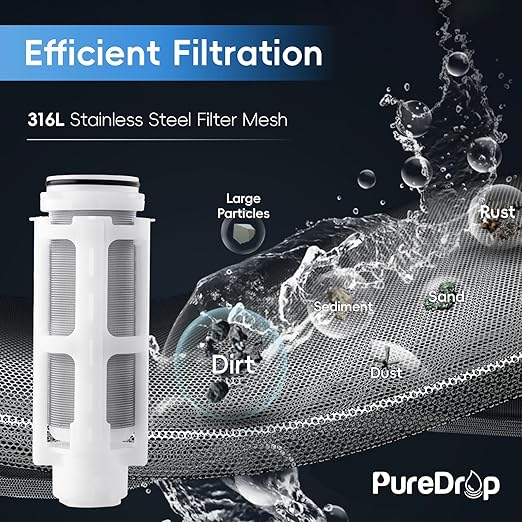 PDR-50WSP Spin Down Sediment Filter, Reusable Whole House Sediment Water Filter for Well Water, 50-Micron Flushable Prefilter Filtration System with Scraper, 1" MNPT + 3/4" FNPT