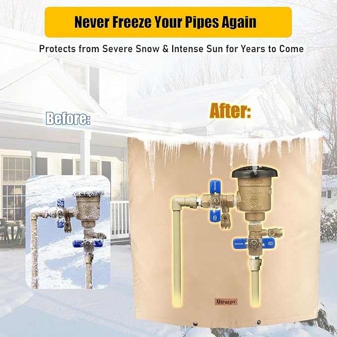 Backflow Preventer Pipe Insulation Cover - Irrigation Sprinkler Valve Insulated Pouch - Water Well Pump Cover - Sturdy 5 Layers for Winter Freeze Protection, 24" W x 24" H, Beige