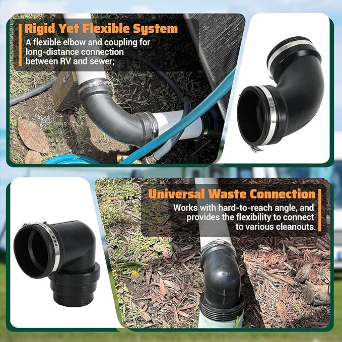 RV and Camper Sewer Waste Plumbing Connection System Kit with Slip Fit Coupling Adapter For 3 inch Pipe RV Sewer Hose Fittings RV Sewer Adapter