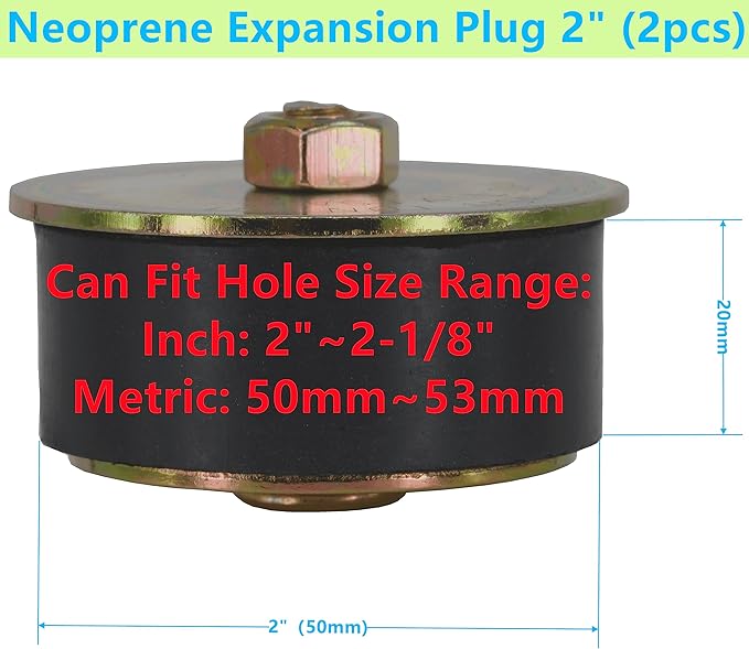 2 pcs 2 inch to 2-1/8 inch Neoprene Expansion Plug 50mm - 53mm Rubber Freeze Plug