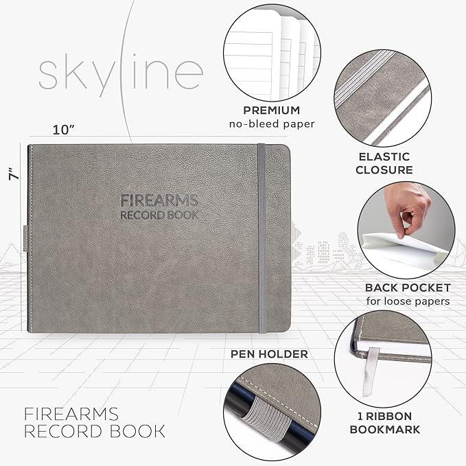 Skyline Firearms Acquisition & Disposition Record Book – Hardcover Gun Log Book for Firearm Dealers & Personal Use – Log Book for Receipt & Disposition Records, 10x7″(Gray)