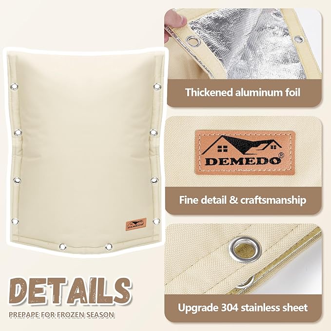 Backflow Preventer Insulation Cover - 3 Way Opening Pipe Insulation Cover for Irrigation Valve, Sprinkler Cover for Outside - Winter Freeze Protection Backflow Cover - 24" W x 24" H, Beige