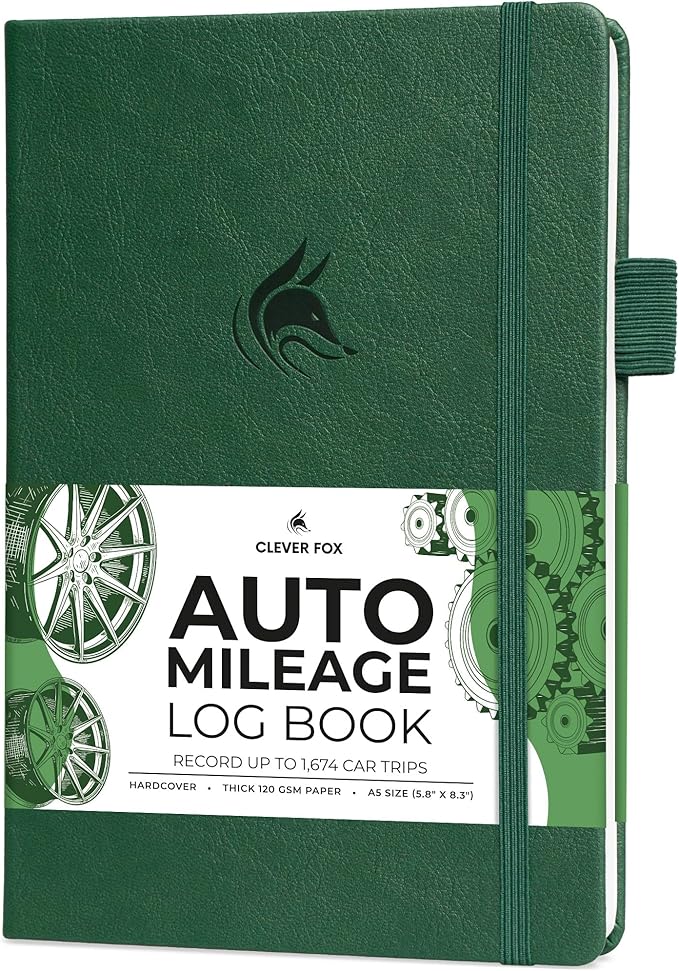 Clever Fox Auto Mileage Log Book – Vehicle Logbook with Mileage, Expense, Gas Consumption & Lubrication Trackers – Driving Logger for Car Records – A5 Size, 1,674 Mileage Entries (Forest Green)