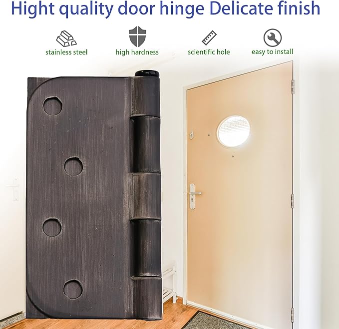 4 x 4 Inch Door Hinges for Wood, 18 Pack Oil Rubbed Bronze Door Hinges for Interior Doors Heavy Duty Hinges with Square and 5/8" Radius Corner
