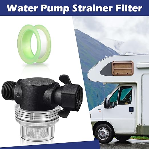 Dreyoo Water Pump Strainer Filter, Compatible with Shurflo Swivel Nut 255-315, 1/2 Inch Fitting with 50 Mesh Stainless Steel Screen and 6.6 FT Tape