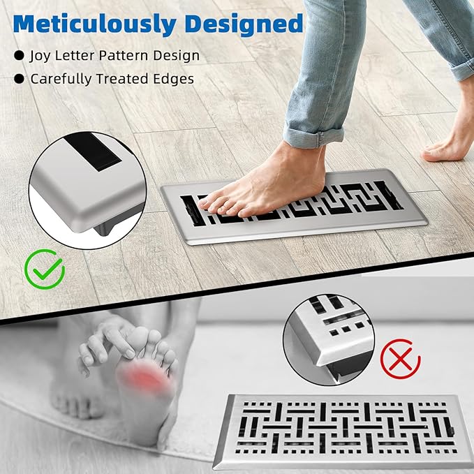 Floor Register 2x12-6 Pack Floor Vent Covers Heavy Duty Walkable Steel Floor Vents Adjustable Decorative Vent Covers for Home Floor Sidewall Office or Ceiling Vent