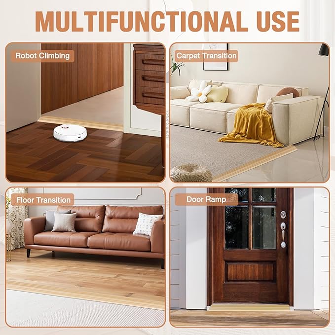 Floor Transition Strip Self Adhesive Vinyl Door Threshold for Doorways Carpet Edging Trim Overlap Edge Reducer for Laminate Floor, Carpet, Tile (Light Yellow Wood Grain, 3/5" to 4/5", 10Ft)