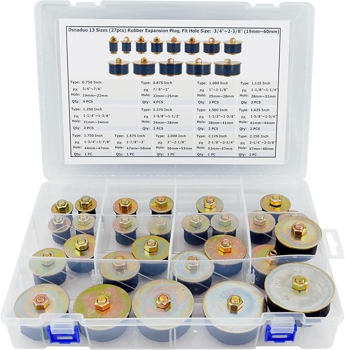 13 Sizes (27pcs) Rubber Expansion Plug, Automotive Rubber Freeze Plug Fit Hole Size: 3/4"~2-3/8" (19mm~60mm)