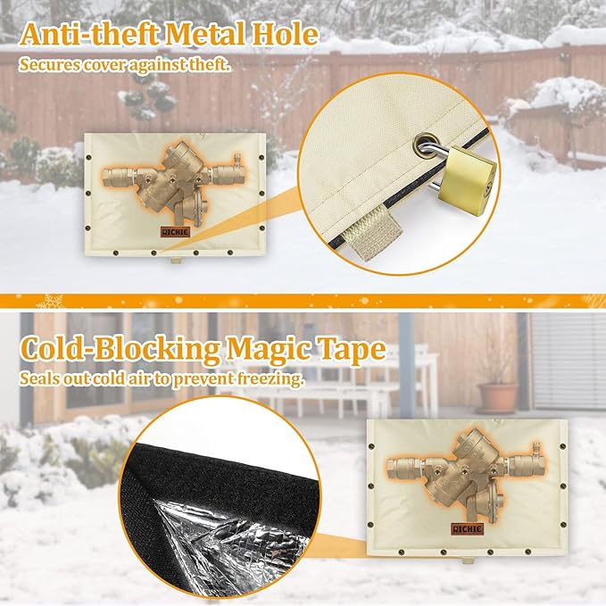 Backflow Preventer Insulated Cover (5°F) for Winter Freeze Protection, 21"W x 16"H Thickened Pressure Reducing Value & Well Pump Cover, Outdoor Waterproof Insulation Pouch for Sprinkler Valve, Beige