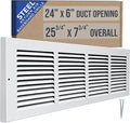 Fits 24x6 Duct Opening | Steel Baseboard Return Air Grille by Handua | Vent Cover Grill | 7/8" Margin Turnback [Depth] to Fit Baseboard | White | Outer Dimensions: 25.75"W X 7.75 "H