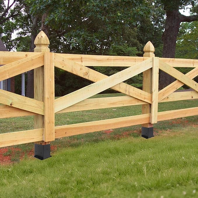 4 Set 4"x 6" Fence Post Anchor Ground Spike, 22" Heavy Duty Metal Fence Stake Post Bases (Inner Size 3.6"x5.6") with Black Powder Coated for Fence, Deck, Railing, Mailbox and Porch