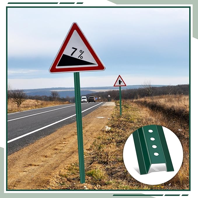 Gisafai 6 Pack 6 ft Tall U Channel Sign Steel Post with Green Enamel Coating Heavy Duty Metal Sign Post with Pre Drilled Holes for Easy Mounting