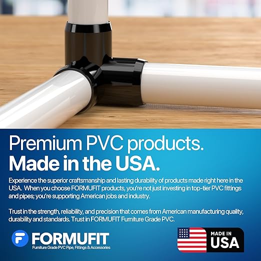FORMUFIT 1/2” 3-Way Elbow Furniture Grade PVC Fitting in Black, Made in USA, UV-Resistant, Impact-Proof, 0.840” Actual Socket Diameter (Pack of 10)
