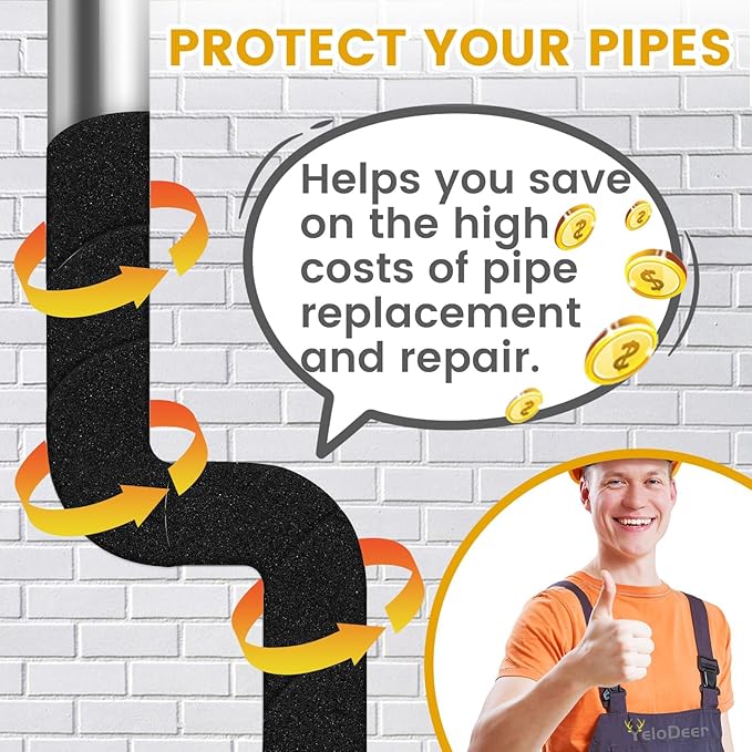 Pipe Insulation Wrap, 2 PCS 2 in X 13 Ft Foam Insulation Tape Self Adhesive Heat Tape for Water Pipes, Outdoor AC Line Pipes Winter Freeze Protection
