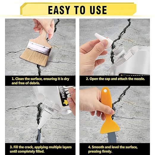 Concrete Crack Filler, 3.3 LB High Elasticity Cement Crack Filler, Gray Self Leveling Concrete Hole Repair, Flexible Flooring Cement Sealant for Driveway, Walkway, Foundation, Patio, Joint,Outdoor