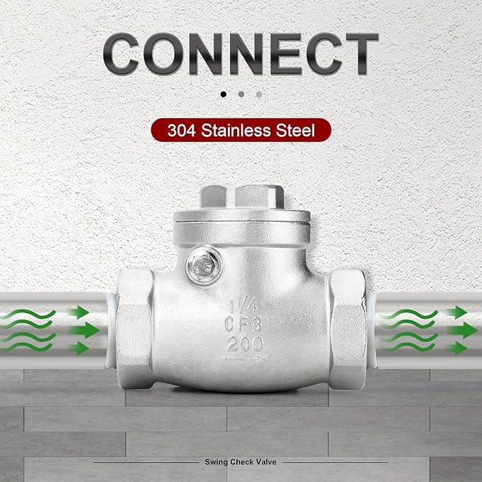 TAISHER 1PCS 304 Stainless Steel 1-1/4" NPT Female Swing Check Valve，Backflow Prevention, One Way Check Valve CF8 WOG 1000