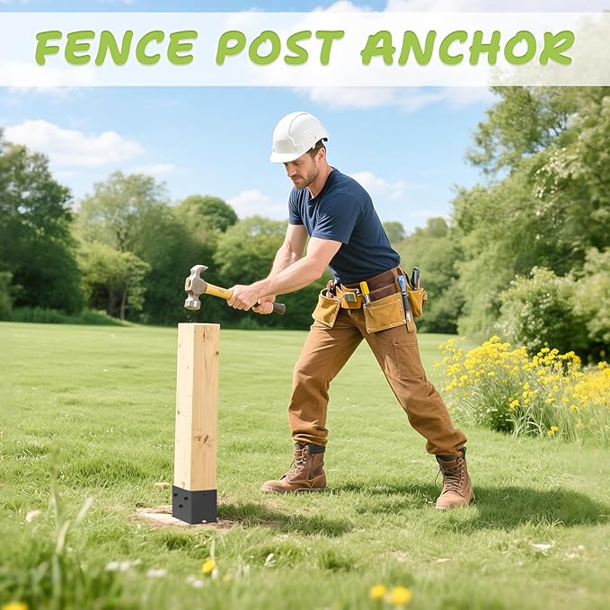 4 Pcs 4"x 6" Fence Post Anchor Ground Spike, 16.5" Heavy Duty Metal Fence Stake Post Bases (Inner Size 3.6"x5.6") with Black Powder Coated for Fence, Deck, Railing, Mailbox and Porch