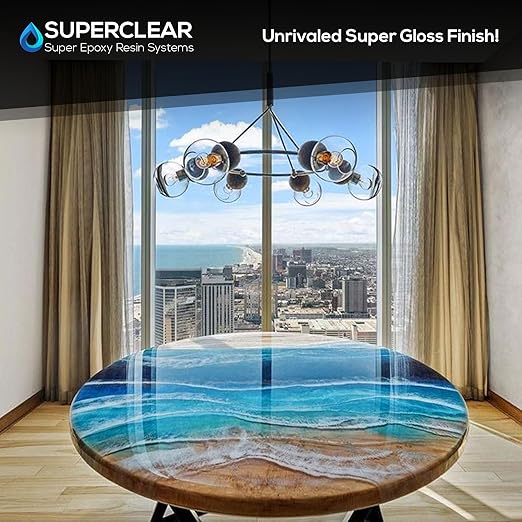 Superclear Table Top Epoxy Resin, 10 Gallon Mega Pack Epoxy Kit - Certified Food Grade 1:1 Protective Epoxy Resin for River Tables, Live Edge Tables, Bar Tops, Countertops - DIY Friendly