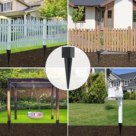 1 Pcs 4"x4" Fence Post Anchor 16"(Internal 3.6"x3.6") Heavy Duty Metal Fence Post Anchor Ground Spike with Black Powder-Coated for Deck,Fence,Porch,Railing,Mailbox