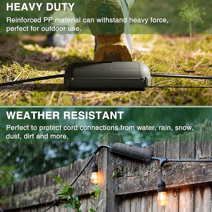 Flemoon 4-Piece Outdoor Waterproof Electrical Box Set – 12.5" x 8.5" x 5" Large Electrical Box & 3 pcs 7.1" x 2.3" x 2.3" Extension Cord Covers for Power Strips, Outlets, Holiday Lights, Black