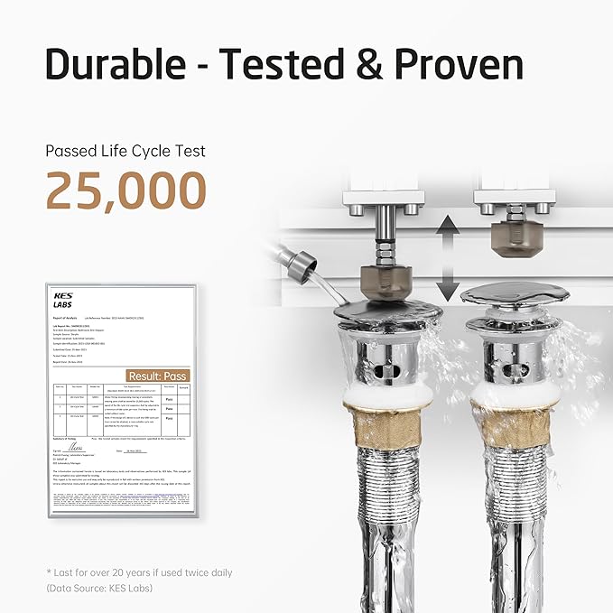 KES Bathroom Sink Drain with Detachable Hair Catcher Basket, Pop Up Drain Stopper with Overflow Anti-Clogging Vanity Vessel Sink Drain, Polished Chrome 2 Pack 304 Stainless Steel, S2013A-CH-P2