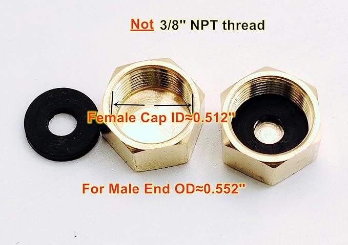 (Pack of 10) Brass 3/8'' Compression valve Cap Fitting for Sink Shut off Angle Stop Water Line Valve with Sealing Rubber Gasket Washer