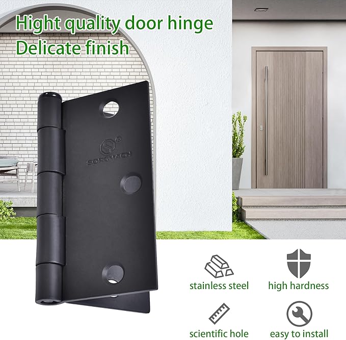 Door Hinge 3 1/2 Inch Interior Door Hinges Satin Nickel 3.5 Inch Interior Hinges Flat Iron Hinge 3 ½"x 3 ½" Door Hardware Square Corner -18 Pieces