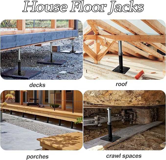 House Jacks for Leveling, 5-8" Mini Screw Jack Adjustable Deck Supports, Floor Joist Support Jack Stands, House Leveling Jacks for Floor, Post, Deck Foundation, Porch, Roof, Staircase