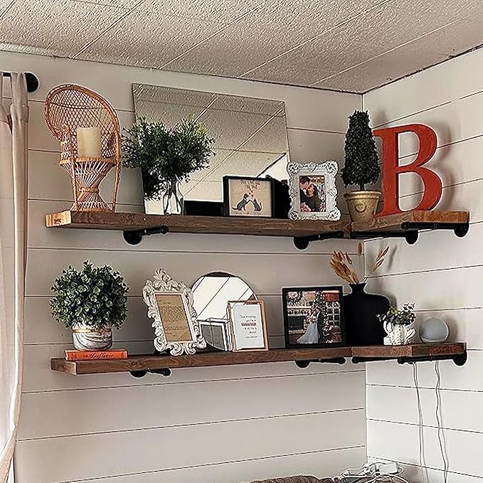 6 Pack Pipe Shelf Brackets 12 Inch, Industrial Iron Pipe Floating Shelves Bracket Heavy Duty Metal Shelving Brackets for DIY Shelves