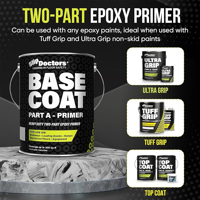 Base Coat 2k Epoxy Primer Paint: High-Performance Protection for Garages, Warehouses, and More – Light Gray, 1 Gallon, 300 sq ft.