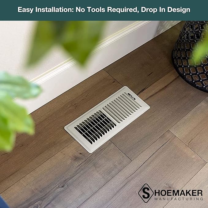 Shoemaker 4x12 Floor Register – Warm White Heavy Duty Metal Floor Vent Cover for Home Floors - Premium Forced Air Vent Covers