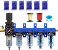 1/4'' NPT 5 Stage Air Drying System,Air Dryer for Compressor,5 &0.01 Micron Filter Cartridge,Triple Desiccant Dryers & Air Regulator,Metal Bowl, Semi-Auto Drain,Industrial Grade-Blue