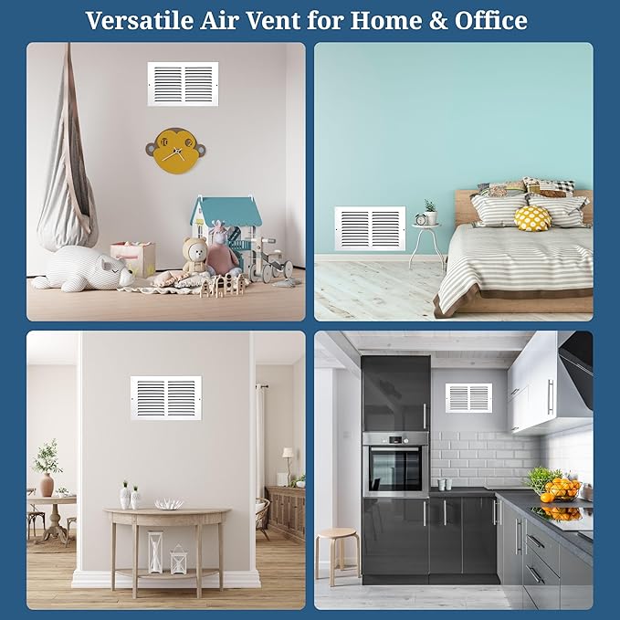 14 x 6 Inch Return Air Vent Cover, Solid Steel HVAC Grille for Wall or Ceiling, White Duct Opening, Durable Return Air Vent Cover, Airflow Ventilation Grille for Home or Office