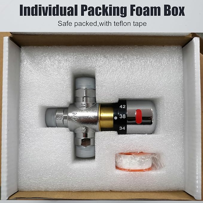 3-Way Thermostatic Mixing Valve, DN15 Temperature Control Bathroom Faucet and Shower Water Mixer Valve G1/2 NPS Male Connections,Chrome…