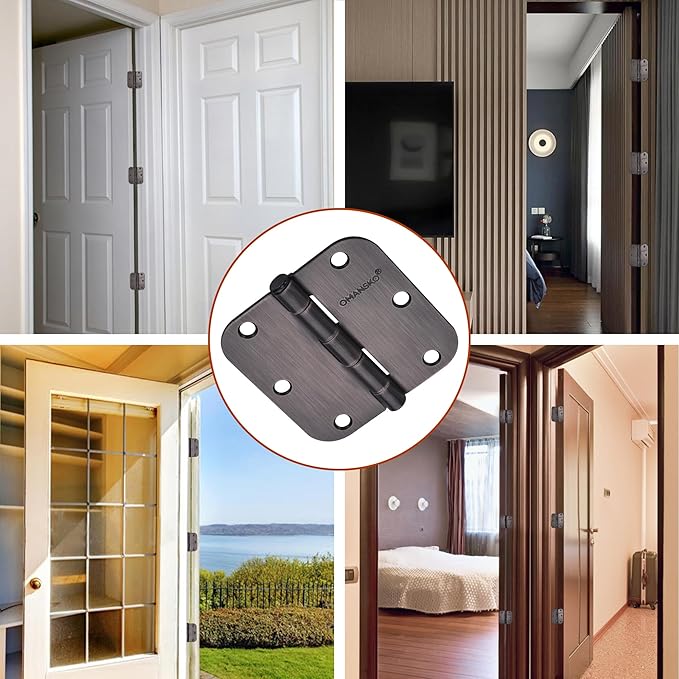 6 Pack Door Hinges, 3.5 x 3.5 Inch Oil Rubbed Bronze Hinges for Wood 5/8'' Radius Corners 3 1/2 Inch Interior Door Hinges for Residential Doors
