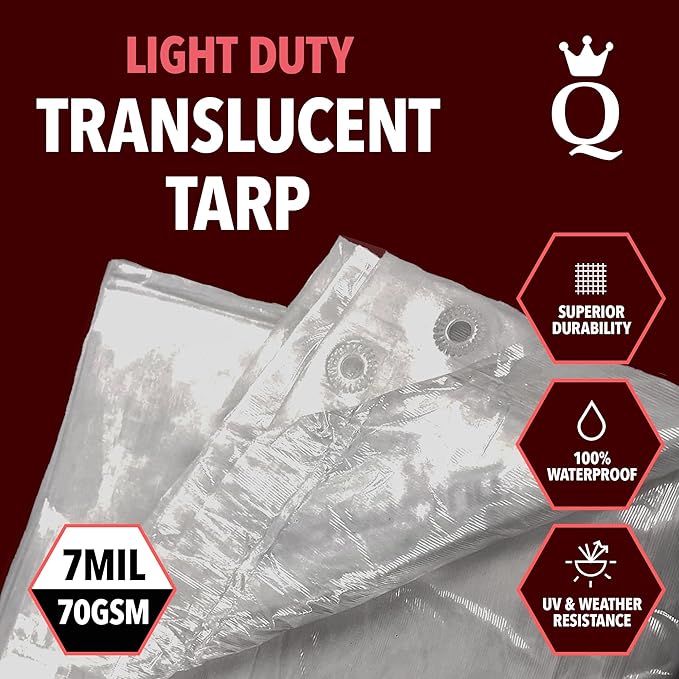 QUEEN OF TARPS | 16x20 Light Duty Tarp Waterproof, 70 GSM is 7 MIL, UV/Tear Resistant Tarp, Camping, Outdoor Furniture, Car, Tents, Painting, Firewood Protection | 16x20, Light Duty
