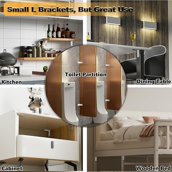 Alise 4Pcs Stainless Steel L Brackets for Shelves, Small Floating Shelf Brackets, 90 Degree Right Angle Bracket, Heavy Duty Metal L Bracket Corner Brackets for Wood Furniture (Brushed, 3.94X3.94 in)