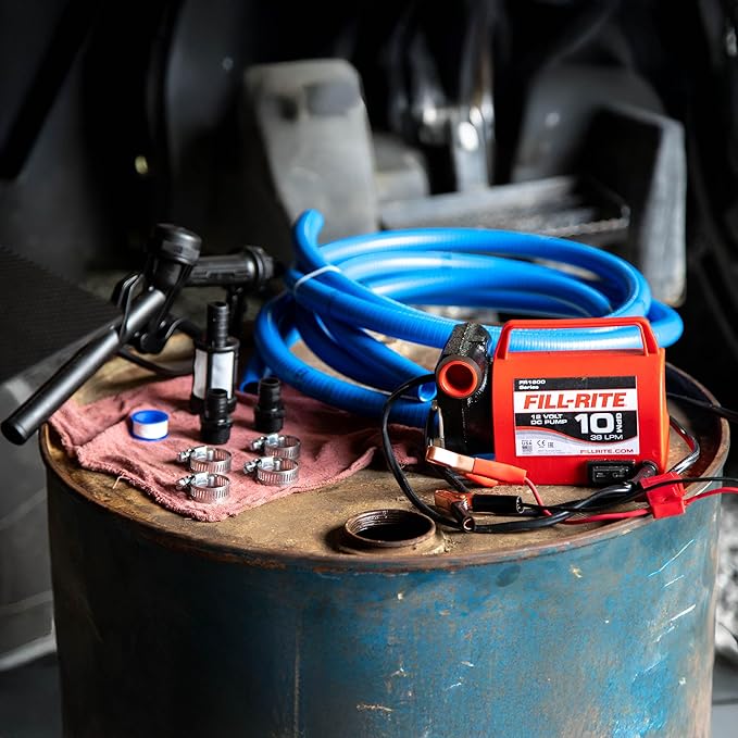 Fill-Rite FR1614 12V 10 GPM Portable Fuel Transfer Pump for Diesel and Antifreeze with Suction and Discharge Hoses