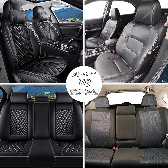 Car Seat Covers for Jaguar E-PACE 2018-2024,Breathable Nappa Leather Car Seat Protector,Full Seat Cover with Pillow Automotive Seat Cushion with Airbag Compatible(5 Seats,Black)