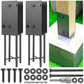 4"x4" Stainless Steels U-Shape Post Holder, Wet Concrete Post Anchor, Heavy-Duty Post Base Bracket for Fence, Deck Railing, Wood Gazebo, Pergola (2pack-Dark Gray)