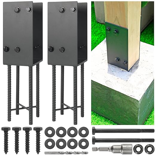 4"x4" Stainless Steels U-Shape Post Holder, Wet Concrete Post Anchor, Heavy-Duty Post Base Bracket for Fence, Deck Railing, Wood Gazebo, Pergola (2pack-Dark Gray)